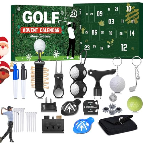 Golf Advent Calendar 2025,24-Day Golf Christmas Countdown Calendar, Golfs Calendars 2026， Adult Men Countdown Calenda,with Golfball Tool Set Accessories and Decorations for Men Dad Husband Lovers (A)