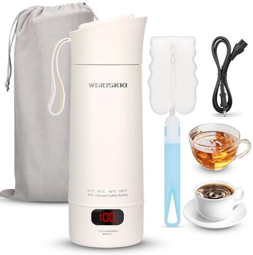 WGIDSKKI 400 ML Hervidor EléCtrico de Viaje PequeñO, Taza Calefactora de Tetera de CoccióN RáPida Con Ajuste De Temperatura, Con Cepillos y Bolsas, Hervidor de Viaje Para Hacer Café y Té