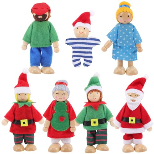 Parliky Set da Gioco per Bambole di Famiglia in Legno 7 Personaggi Movibili Giocattolo di Fantasia per Mini Bambole e Decorazione Cameretta