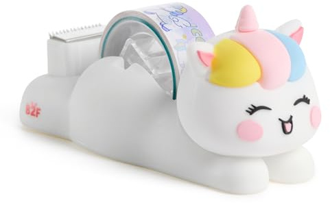 Back2Fun - Dispensador de Celo en 3D, Portacintas para Escritorio con Cinta Decorativa de 10m, Material Escolar para Manualidades y Diy, Unicornio