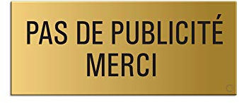 Plaque - Pas de Publicité Merci 60x25 mm pour Bôite aux Lettres Aluminium Aspect Laiton auto-adhésif 29019-M