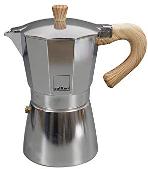 Gnali & Zani Venezia Espressokocher | Alu | Für 6 Tassen | Alle Herdarten inklusive Induktion | Aluminium Espresso kocher | Griffe aus Softtouch-Kunststoff in Holzoptik | Camping Kaffeekocher