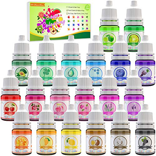 20 Colour Bath Bomb Soap Dye - Food Grade Bath Bomb Colourant Skin Safe Colouring for Soap Making Supplies - Rainbow Liquid Soap Colourant for DIY Bath Bomb Supplies Kit, Handmade Soaps, Crafts