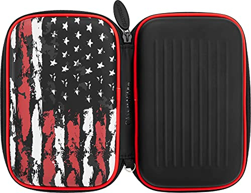 Casemaster Sentinel Dart Case, Holds 6 Steel Tip or Soft Tip Darts Fully Assembled, Hard Shell EVA Case with Foam, Water Resistant, American Flag