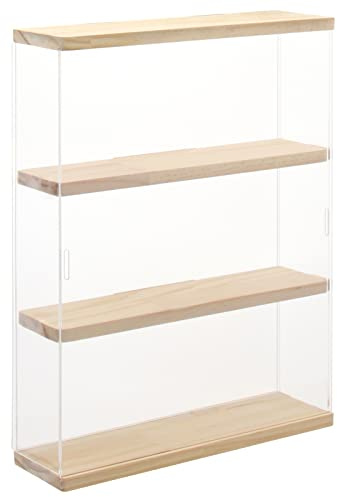 Nonemey Vitrina Expositora Transparente con Base de Madera, 2/3 Niveles Cajas de Metacrilato de Almacenaje, Antipolvo Vitrina Pared Caja Organizadora para Colecciones (Madera, 30*8.5*37.8 cm)