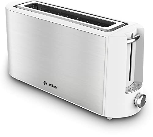 Grunkel - Tostador TS-MAXISTEEL - Con ranura extra ancha, 6 niveles de tostado, bandeja recogemigas extraíble y recogecable. Función recalentar, descongelar y cancelar - 1400W - (Ranura única)