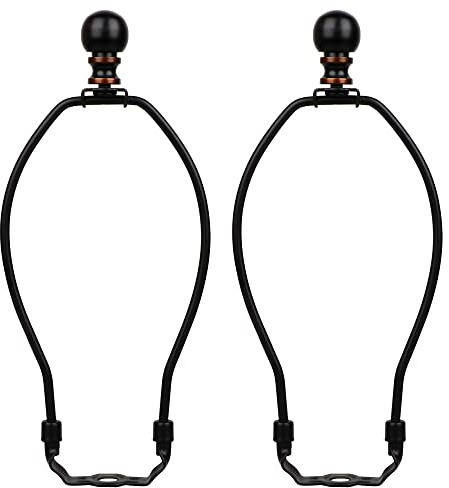Helunsi 8 Inch Lamp Harp, 2 Set Black Lamp Shade Harp Holder with Finial, DIY Detachable Replacement Lampshade Adapter Harp Bracket Hardware for Table & Floor Lamps Accessories Parts Repair - Metal