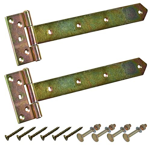 BRESKO Kreuzgehänge verzinkt T-Bänder Scharnier Torband Ladenband Türbänder Werfgehänge schwer 2er Set mit Schrauben (Gelb, 300x45x90x3 mm)