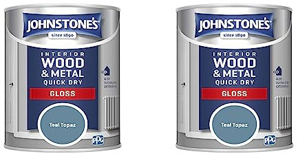 Johnstone's - Quick Dry Gloss - Teal Topaz - Gloss Finish - Water Based - Interior Wood & Metal - Radiator Paint - Low Odour - Dry in 1-2 Hours - 8m2 Coverage per Litre - 0.75 L (Pack of 2)