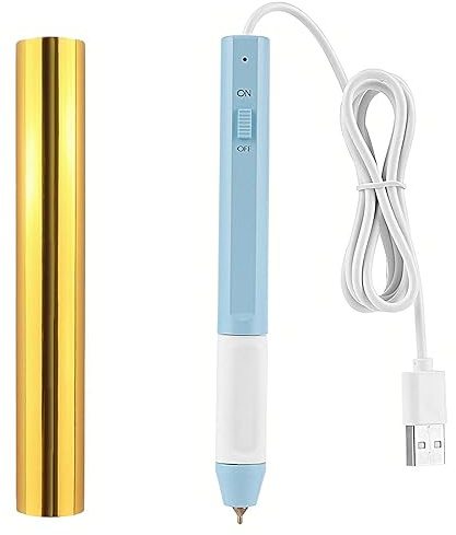 Briartw Kit di penne a caldo con punta standard da 1,5 mm, per laminare su carta, legno, pelle, include rotolo in lamina d'oro e USB (5 V), scrittura, disegna, traccia, stencil, strumento blu