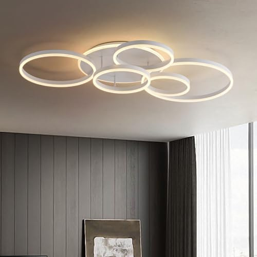 Plafon Led Techo Regulable,Montaje Empotrado 108W 6400Lm LáMpara Techo Con Control Remoto,Moderna LáMpara De ArañA De 6 Anillos Para Sala De Estar Dormitorio Comedor Pasillo,3000-6000K,Blanco