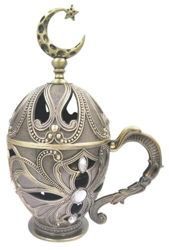 Hourwof Vintage Cone Incense Holder,Metal Incense Burner Holder with Cover,Bakhoor Burners,Incense Ash Catcher with Handle for Yoga Aromatherapy Meditation Home Office Decor,Moon Bronze
