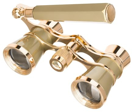 Levenhuk Broadway 325E 3x25 Compact Lightweight Elegant Opera Glasses – Vintage Lorgnette Theatre Binoculars with Adjustable Telescopic Handle, Gold