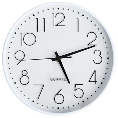 SURPN Wanduhr, geräuschlos, Nicht tickend, 25,4 cm, kleine Wanduhren, batteriebetrieben, dekorative Moderne runde Wanduhr für Büro, Zuhause, Badezimmer, Küche, Schlafzimmer, Schule, Wohnzimmer – Weiß