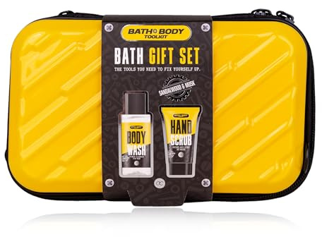 Accentra BATH + BODY TOOLKIT set de regalo en estuche rígido - set de baño y ducha con sándalo y almizcle que incluye gel de ducha y exfoliante para manos - set de viaje de 2 piezas para hombre