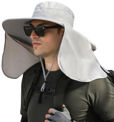 HUAMULAN Men Summer Sun Hat Women Safari Wide Brim Fishing Hats UV Protection Neck Flap Bucket Gardening Hiking Hunting Cap