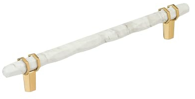 Amerock Carrione 8 inch (203mm) Center-to-Center Marble White/Champagne Bronze Cabinet Pull, BP36663MWCZ