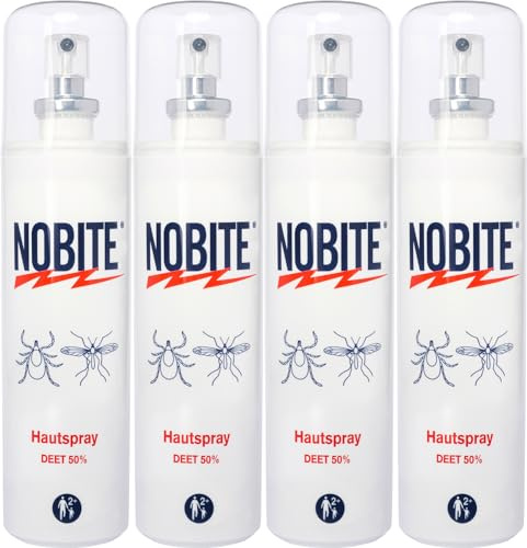 NOBITE Spray antizanzare per la pelle 100 ml (4 pezzi) – repellente per insetti tropicale con 50% DEET, protezione lunga durata