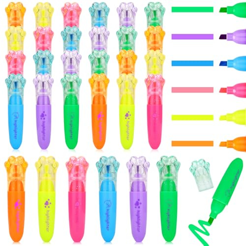 OPPZZIT Gastgeschenk Kindergeburtstag: 30 Stück Katzenkrallen Textmarker Set als Mitgebsel Kindergeburtstag 6 7 8 9 10 Jahre Mini Textmarker Set, Geeignet für Kindergeburtstag Party