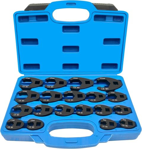 LIROPAU 19PCS 3/8” and 1/2” Drive Crowfoot Flare Nut Wrench Set, 8-32 mm Metric Chromium Molybdenum Steel Open End Drive Crows feet Spanners Wrench Set, Crows Foot Spanner Set