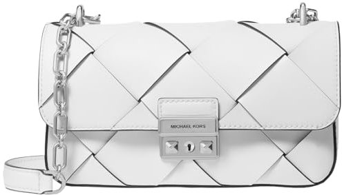 Michael Kors Women's Tribeca Small Convertible Chain Shoulder Bag, Silver-Tone Hardware/Optic White