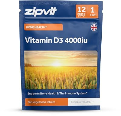 Zipvit Vitamin D3 4000 IU, 360 Maximum Strength Vitamin D Tablets, 12 Months Supply, Vegetarian, 1 a Day, VIT D3 As Cholecalciferol, Supports Bones Muscles, Immune System