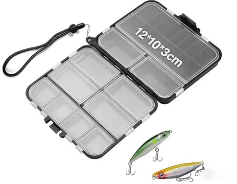 KLEHOPE Köderbox Angeln, Doppelt Angel Köder Box, 12 Fächer Tackle Box Angeln, mit Handschlaufe, Tragbar und Multifunktional, für Aufbewahrung von Ködern, Zubehör