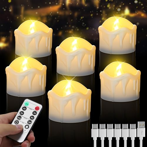 daphomeu 6 Stück LED Teelichter Wiederaufladbar mit Fernbedienung, Timer-Funktion, Warmweiß Flammenlose Elektrische Kerzen – USB-Aufladbar für Heimdekoration, Hochzeit, Weihnachten, Halloween