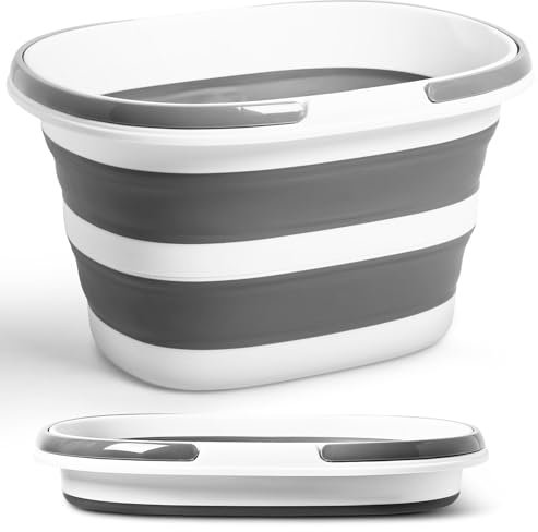 Cubo Plegable 16L con Asas, Cubo Limpieza Silicona Plegable Ahorra Espacio para Lavado Camping, Barreño Portátil para Hogar & Coche, 4,2 Galones Plástico Compacto Multiusos