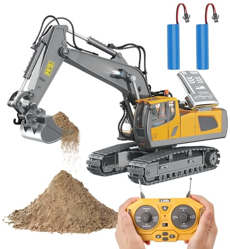 PREBOX 2.4GHz Jouet Pelleteuse Télécommandée Rechargeable RC Jaune ｜ Tracteur Telecommandé Enfant 6-10+ Ans avec Lumière et Son
