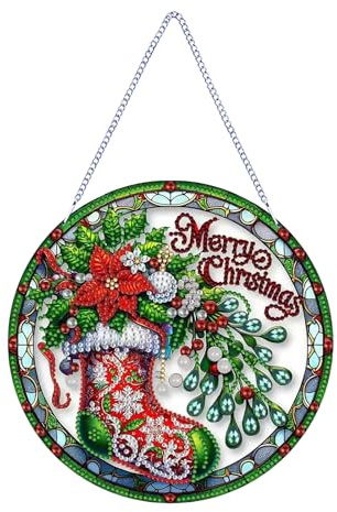 STGLCR DIY Diamond Painting Christmas Ornament for Adult Beginner Christmas Stocking Crystal Diamond Art Painting Special Shaped Rhinestone Hanging Window Pendants Home Office Decor Crafts 7.7IN