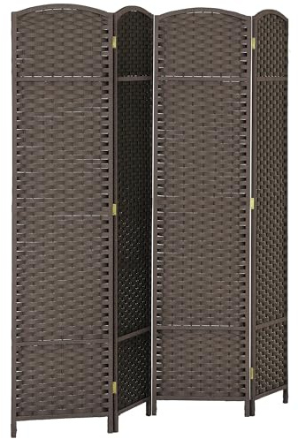 HOMCOM Paravent 4-teilig 160 x 170 cm Raumteiler Faltbar Trennwand aus Kiefernholz, Sichtschutz Raumtrenner Stellwand für Wohnzimmer Braun