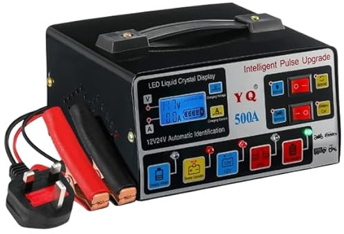 500A Heavy Duty Car Battery Charger 12V/24V Automatic Smart Pulse Repair Trickle Charger LCD Display Charge Universal Vehicle, Motorcycle & Lorry Battery Maintainer