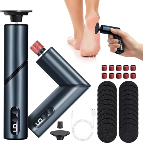 LIHAO Rape Pieds Électrique, 2 en 1Ponceuse Pieds Rechargeable 1800mAh avec Poignée Rabattable 90°, 9 Vitesses, Écran LED, Kit Pédicure 30 Accessoires pour Callosités et Peaux Mortes - Noir