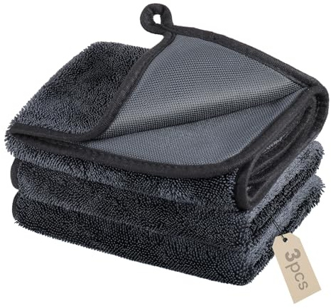 3PCS Chiffon Microfibre Voiture, 40×60cm Total Clean Chiffon Micro Fibre XXL, 600GSM Chiffons Miro France à Forte Absorption, Serviette Microfibre Voiture pour Un séchage Rapide sans Traces et détails