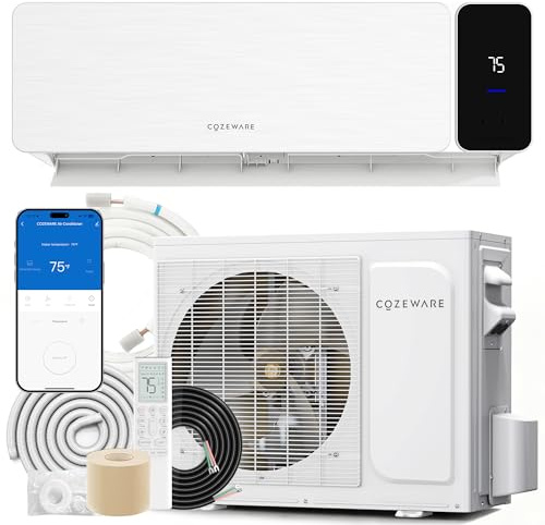 Cozeware 12000 BTU Mini Split Air Conditioner Heat Pump, 115V 20 SEER2 Ductless Inverter System Works with Alexa and WiFi, Cool & Heat Up to 750 Sq.Ft with 3 Eco Mode and Installation Kit Visio Series
