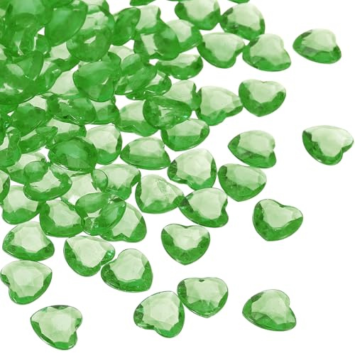 QUARKZMAN 250 Pcs Corazones Acrílico Verdes, Cristales Falsos Corazón para Relleno Floreros, Corazones Decorativos para San Valentín para Esparcir En Mesas, Arte Manual para Bodas Y Fiestas
