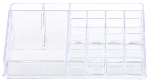LALADEFIEE Caja Organizadora de Maquillaje Acrílica Transparente 16 Compartimentos para Escritorio, Contenedor Plástico para Lápices Labiales y Cosméticos, Organizador Práctico para Hogar