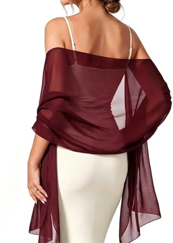 TIHNY Châle Mariage en Mousseline pour Femme - Étole Légère et Transparente 177x75cm, Foulard Élégant pour Soirée, Cérémonie et Robe de Bal, Bordeaux