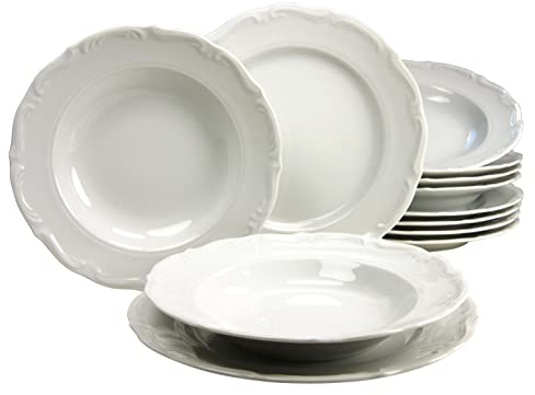 CreaTable, 16137, Serie MARIA THERESIA Weiss, 12-teiliges Geschirrset, Tafelservice aus Porzellan, spülmaschinen- und mikrowellengeeignet, Made in Europe