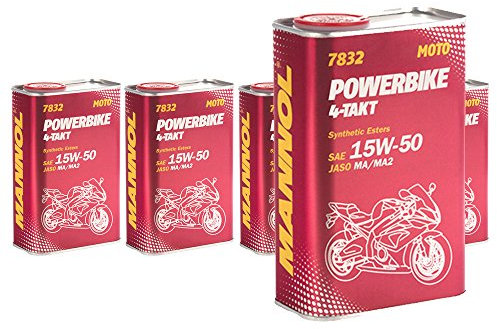5 x 1L, MANNOL 7832 4-Takt Powerbike/SAE 15W-50 JASO MA2 API SM Synthetik Motorradöl