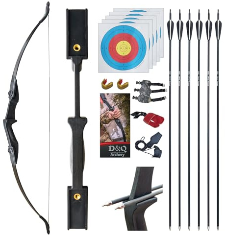 D&Q Tiro con L'Arco Arco ricurvo e Set di frecce per Adulti Giovani Principianti All'aperto A Caccia sparare Formazione Pratica Giocattolo 30 40Lbs Arco Diviso Kit con frecce (Nero, 40Lbs)