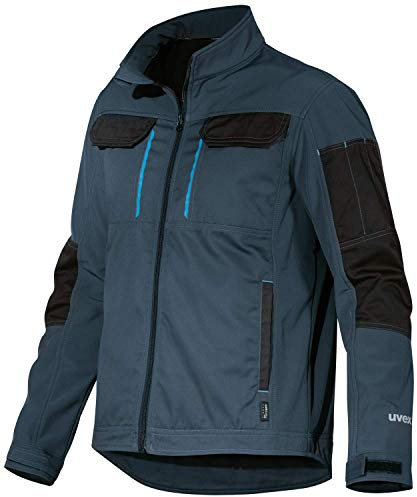 Uvex Tune-up - Chaqueta de trabajo Softshell, con dos bolsillos en el pecho y dos paquetes laterales - transpirable y repelente al agua para hombre Azul S