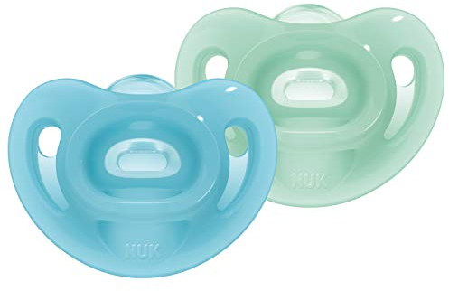 NUK Sensitive Schnuller | 0–6 Monate | 100 % Silikon für zarte Haut | BPA-frei | blau & grün | 2 Stück
