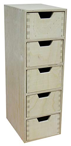 Cassettiera in legno tinta unita con 5 cassetti, ideale per decoupage e pirografia