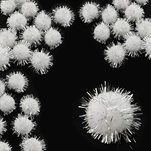 Perlin Plush Pompons mit Silber Glitzer, Rund Pompon, Weiss Farbe Set 15mm Bommel Nähen Tilda Basteln Borte bälle Flauschigen Plüsch Bälle für Lustige DIY Kreative Handwerk 100 Stk