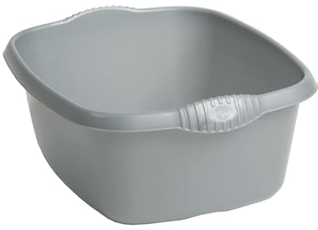 Washing Up Bowl Rectangular with integral handles Strong Plastic Kitchen Silver/Grey 39 cm