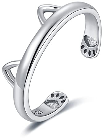 JewelryPalace Ring Söt Katt Tass öppen Justerbar Ring 925 Silver, Katt Tass Tryck Silverringar Damer 925 Ringar Kvinnor, Damring Sterling Silver Finger Flickor, Gåva Smycken Roséguld Guld