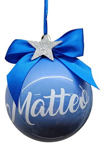 Palla per Albero Di Natale IN VETRO Azzurra 10CM Personalizzata pallina con Nome o Scritta DECORAZIONE NATALIZIA
