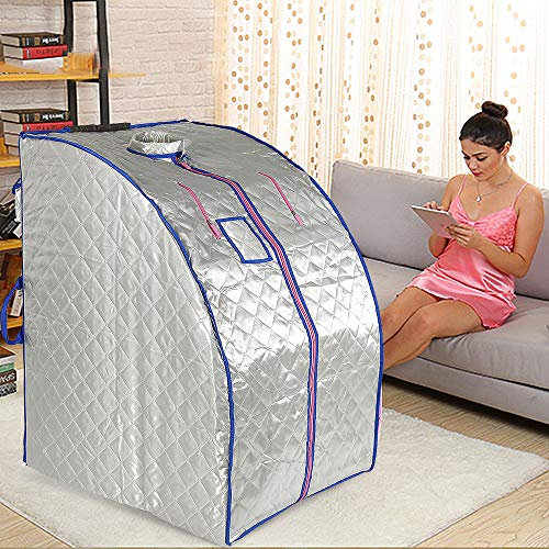 OHMG Cabina plegable sauna, Spa personal en casa,Sauna infrarroja portátil,Perspiración Perder peso con controlador de temperatura remoto… (Plateado - 80 * 70 * 98cm)